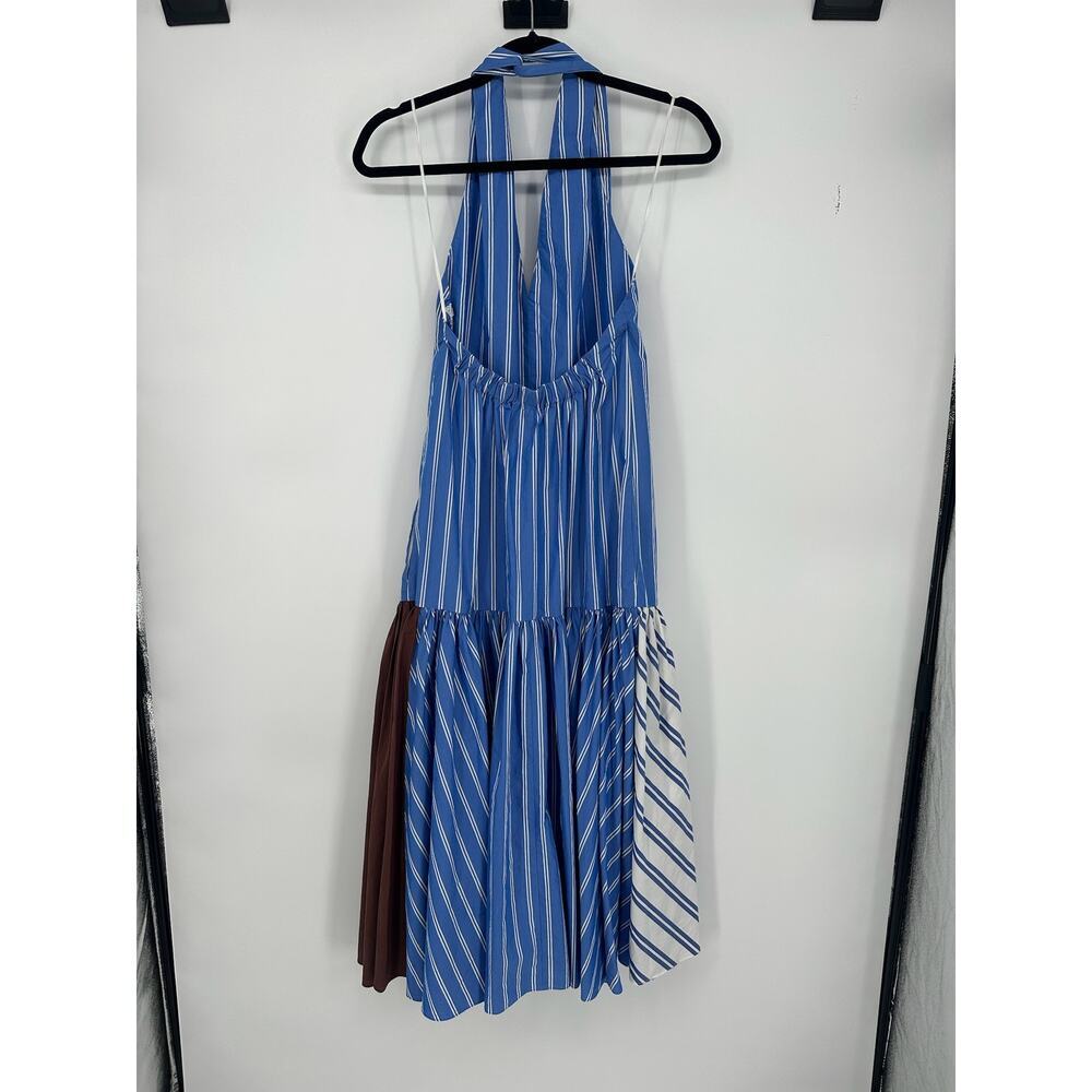 Tibi Blue and White Striped Halter Midi Dress with Brown Panel - Picture 8 of 8